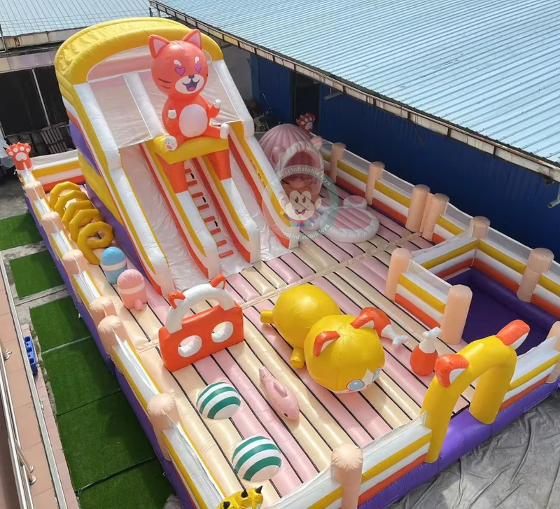Grote Kinderen Opblaasbare Fun City Combo Carnavals Speelplaats Commerciële Bounce Opblaasbare Speel met Glijbaan Hindernis Spel