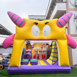 Big Mouth Monster Space Inflatable Obstacle Slide Astronaut & UFO Pattern Inflatable Dry Slide for Outdoor Kids Entertainment