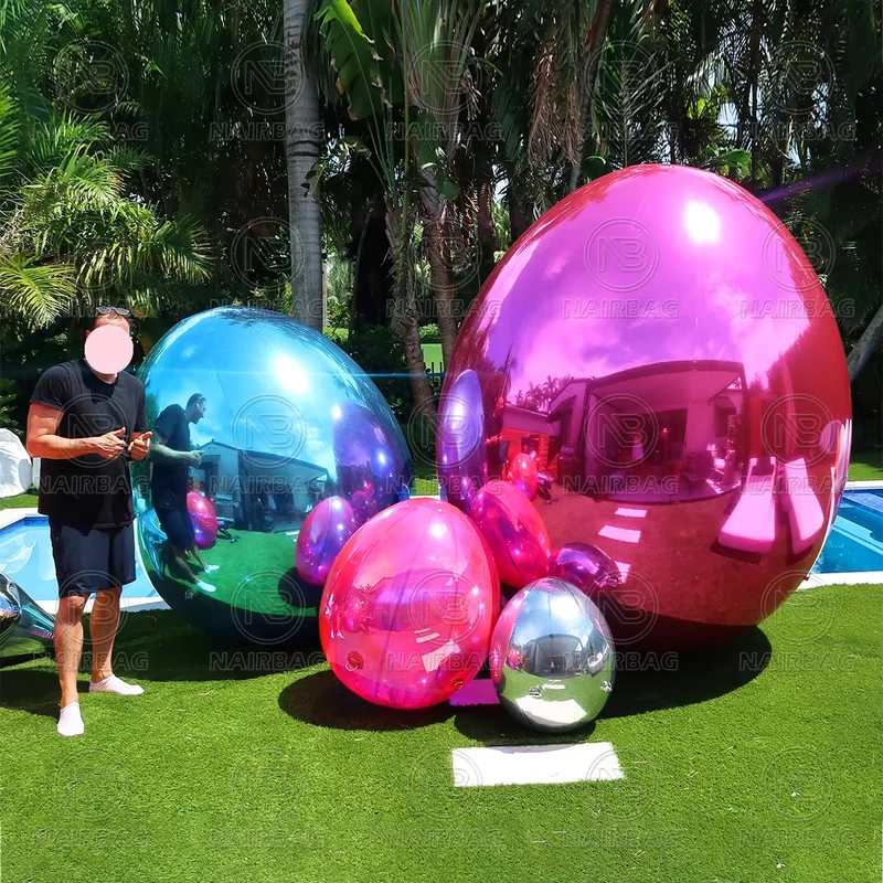 Grand œuf brillant ornement festif en PVC, ballon miroir gonflable, grande boule miroir de Noël pour décor extérieur et intérieur