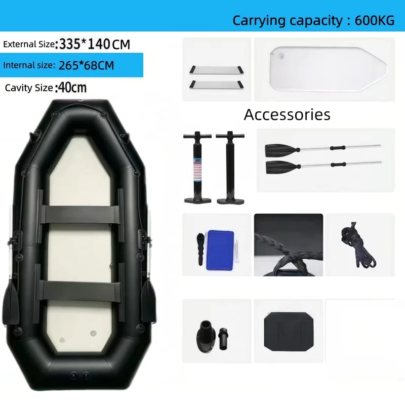 Bateau gonflable en PVC de couleur noire, 335*140 cm, fabriqué en Chine