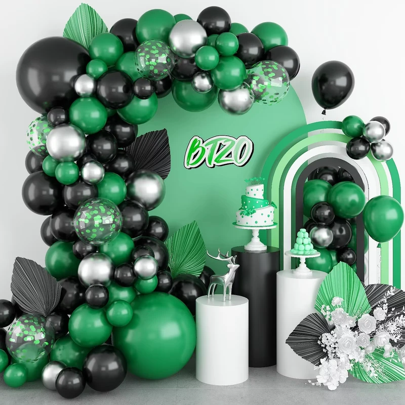 Schwarz Grün Gold Braun Latexballon-Girlande Bogen-Kit mit Konfetti für Geburtstagsfeiern, Hochzeiten, Brautpartys, Abschlussfeier-Dekor