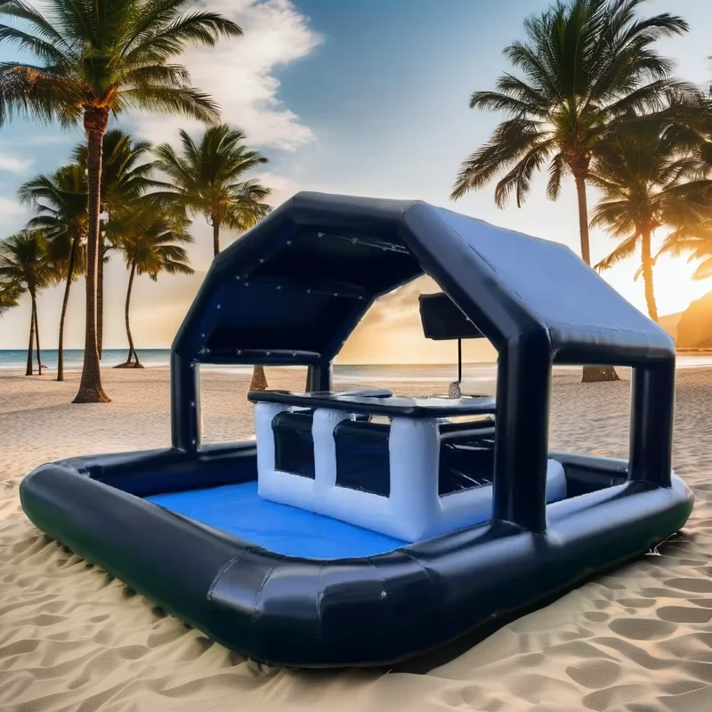 Black Inflatable Airtight Pool Bar Tent for Adults Indoor Home Party Swimming Pool Pub Beach House Event Floating Pub Beach
