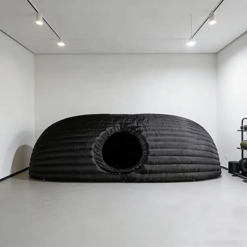 Tenda Inflável de Yoga em Forma de Cápsula de Ar Quente de Oxford Preta com Luz LED para Experiência Privada Imersiva
