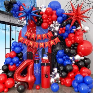 Zwart Rood en Blauw Ballonboog Garland Kit met Folieballonnen Gelukkige Verjaardag Banner voor Verjaardagsfeest