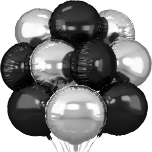 Black Silver Glossy Foil Balloons 20-Piece Set 18″ Air/Helium Inflatable for Birthday Baby Shower & Wedding Decorations