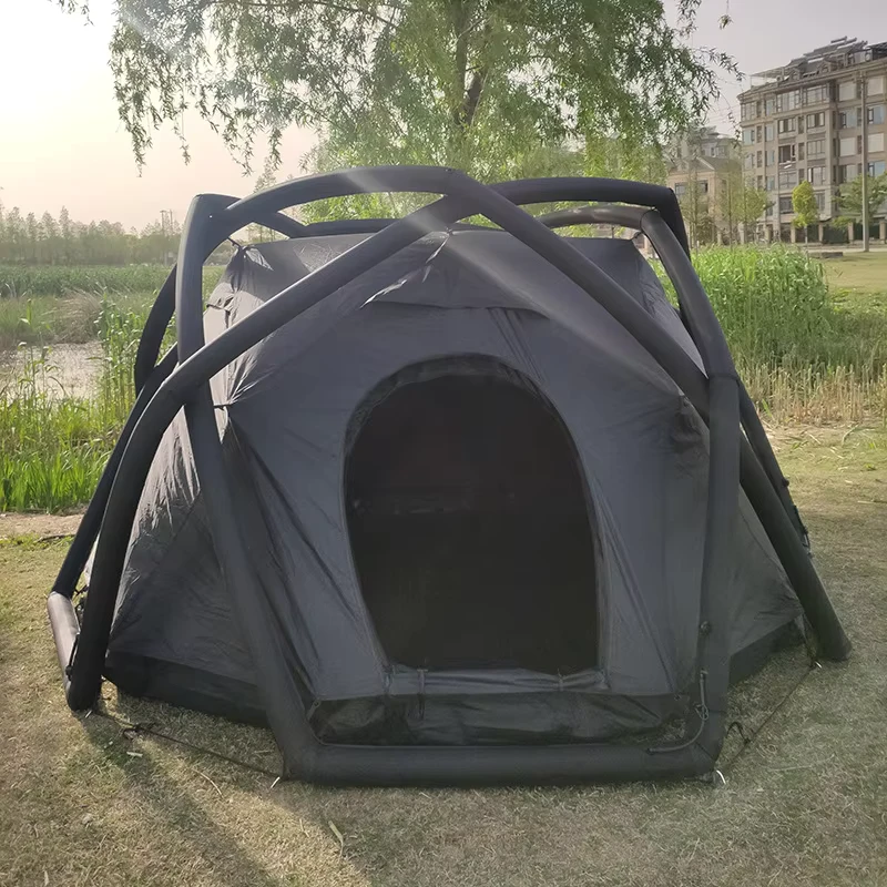 Lều bơm hơi ngoài trời chống nước màu đen, chống tia UV, PVC, chống mưa, mở tự động nhanh cho 3-4 người, đèn LED