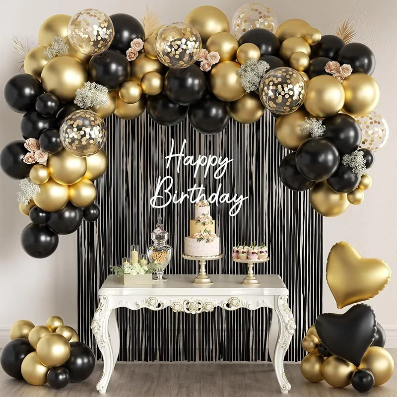 Black and Gold Balloon Garland Arch Kit Balloons Grad Birthday Party Balloons for DIY Party Backdrop