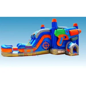 Blaster Strike Inflatable Castle Combo Action Packed Dual Lane Slide with Nerf Inspired Design for Thrilling Kids Parties