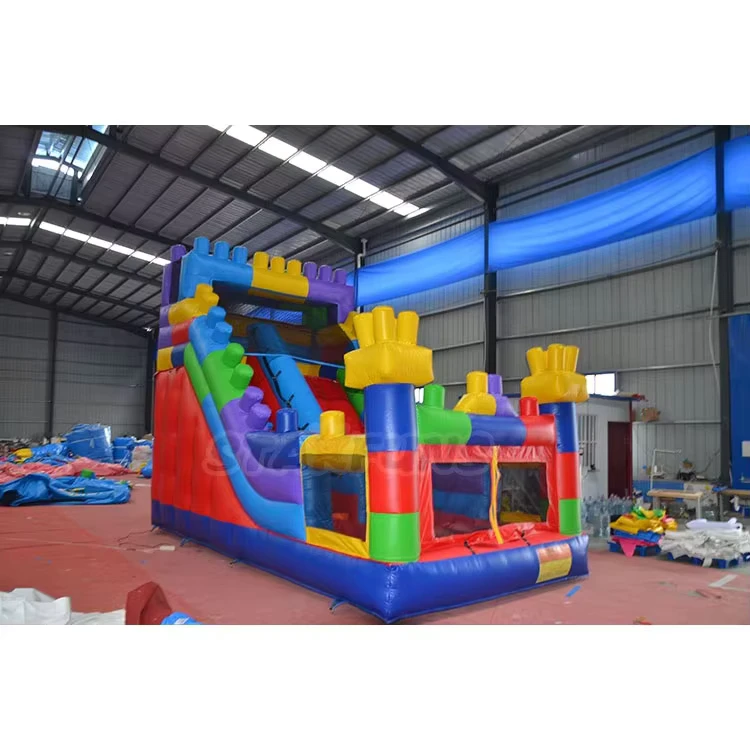 Castello gonfiabile Block, scivolo gonfiabile asciutto, scivoli gonfiabili commerciali all'aperto per bambini