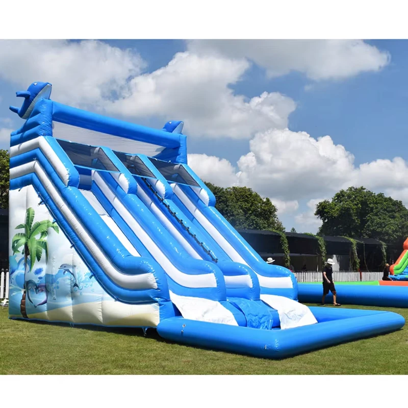 Toboggan gonflable bleu pour enfants - Château gonflable extérieur