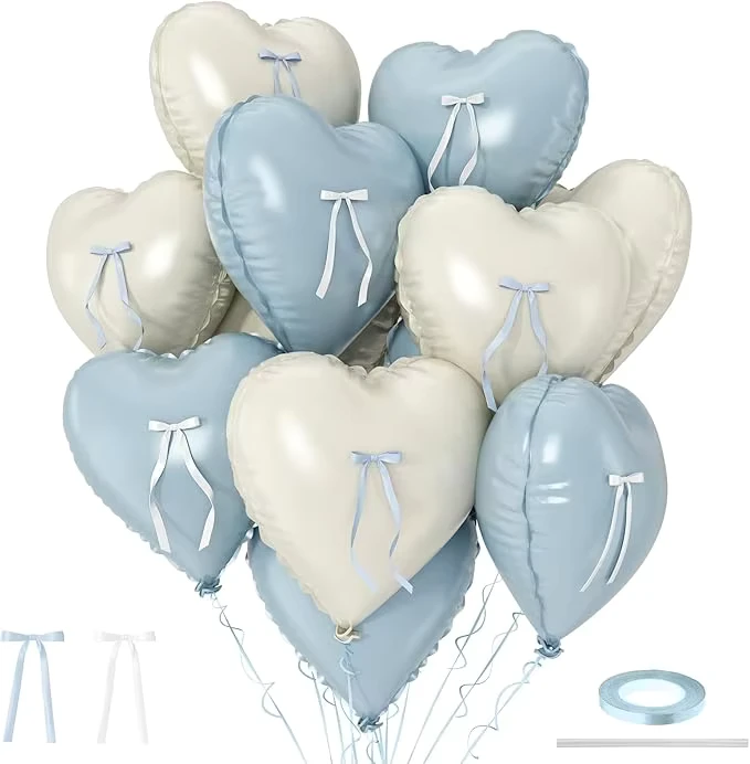 Ensemble de nœuds de ballons en forme de cœur noir, crème, blanc et bleu, 18 pouces, hélium, mat, décoration de fête d'anniversaire, de fiançailles.
