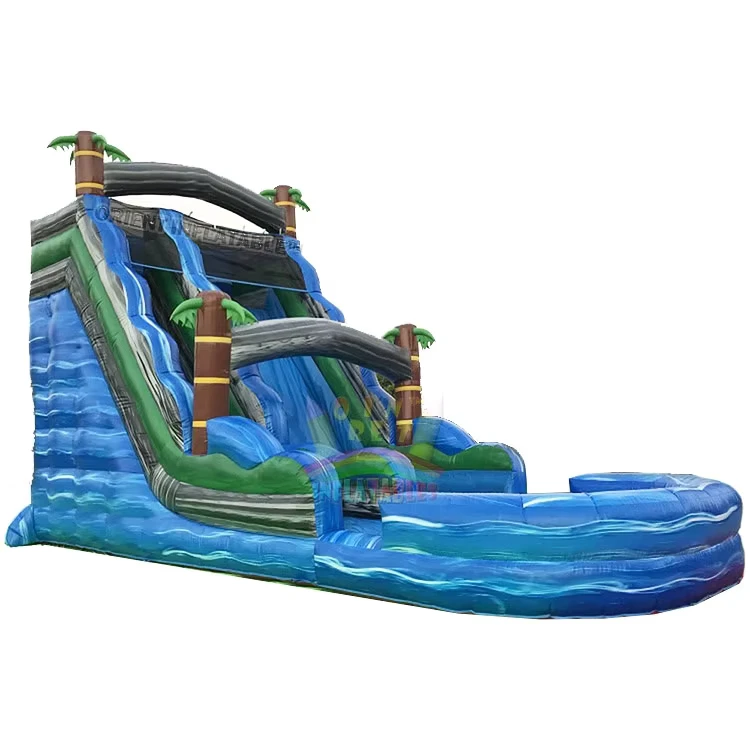 Blauer Crush aufblasbarer kurviger Wasserrutsche mit Pool