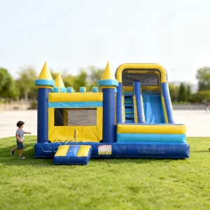 Château gonflable commercial en PVC bleu avec toboggan, château de saut pour enfants