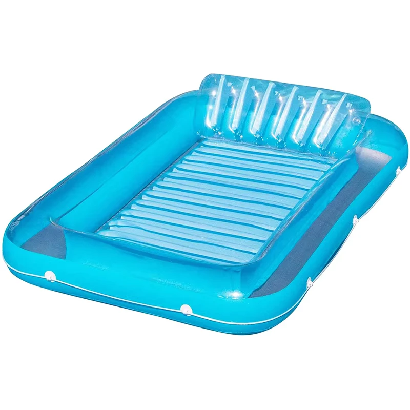Cama Flutuante para Adultos com Lounger de Água Inflável Azul com Apoio de Cabeça Removível e Interior Estriado