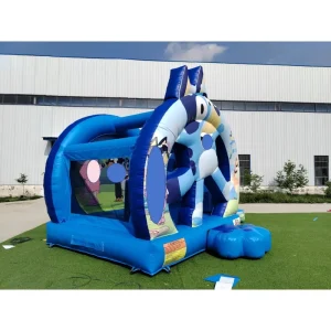 Blue Themed Inflatable Bounce House With Slide Cartoon Coral Pattern Kids Jumping Combo Outdoor Commercial Party Rental