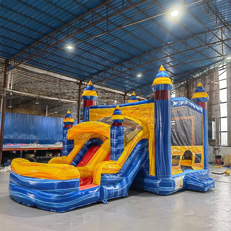 Blau Gelbe Aufblasbare Hüpfburg Aufblasbares Sprunghaus Rutsche Kombi Hüpfburg PVC Schloss für Kinder und Erwachsene