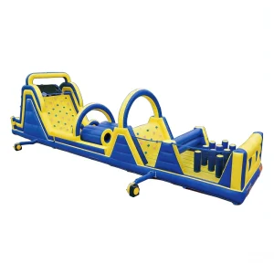 Blue Yellow Team Challenge Inflatable Obstacle Course Kids Corporate Team Building Play Equipment Commercial Grade Dry
