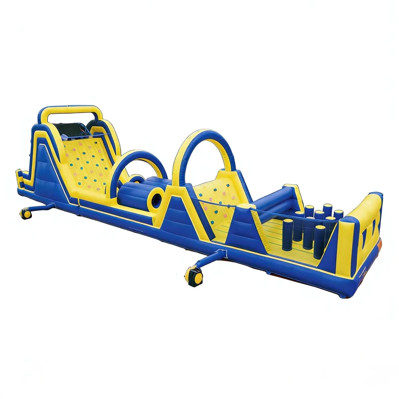 Blue Yellow Team Challenge Inflatable Obstacle Course Kids Corporate Team Building Play Equipment Commercial Grade Dry