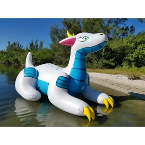 Blue and White Ride-On Dragon Pool Toy Giant Inflatable Dragon Ride-On Pool Toy Large Size Inflatable Dragon