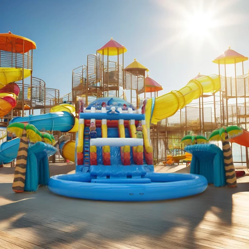 Both Adult and Kids Amusement Inflatable Blue Huge Water Park Slide with Pool Aqua Park Equipment Water Park Slides for Carnival