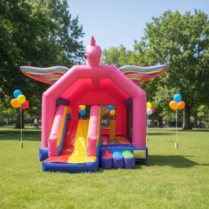 Hüpfburg Einhorn-Thema mit kleiner Rutsche, aufblasbar, für Kinder