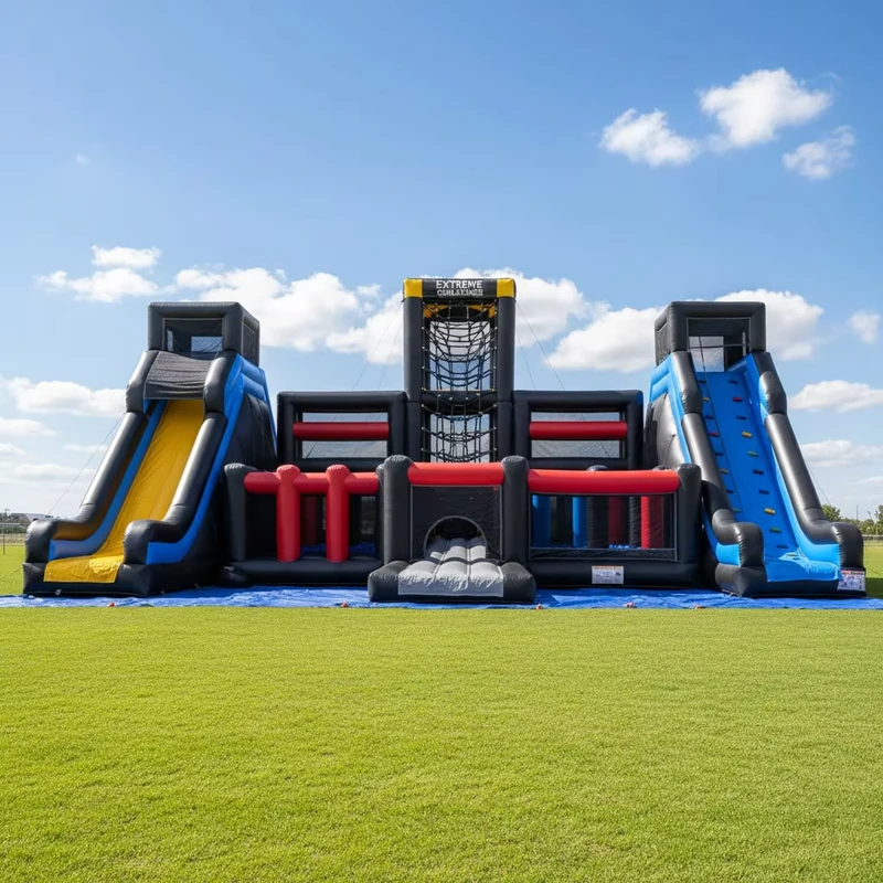 Castillo inflable de 0.55 mm de PVC, curso de obstáculos, tobogán gigante para eventos, capacidad para 30 personas