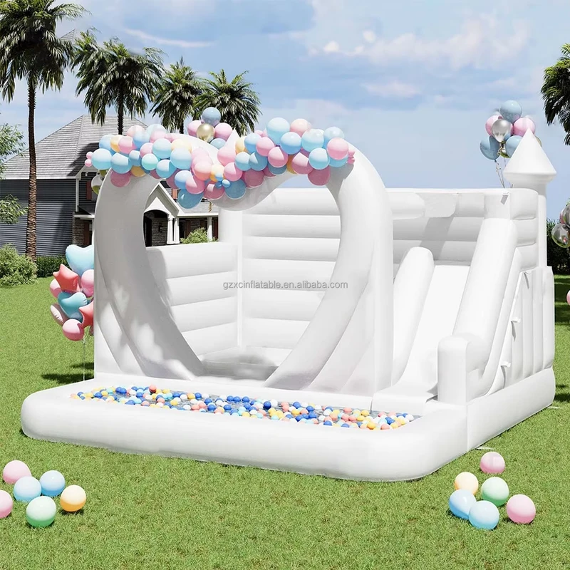 Bounce House Castle Kids Bouncy House White Bounce House with Slide and Ball Pit