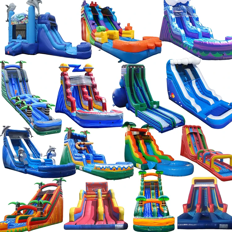 Château gonflable commercial, château d'eau géant, planche à glisser de mer, toboggans gonflables pour enfants