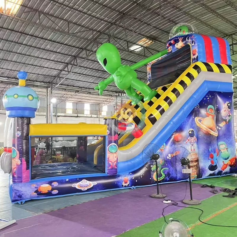 บ้านกระโดดแบบพองลมพร้อมสไลด์ ใช้งานเชิงพาณิชย์ สไลด์แบบพองลม สไลด์แห้งแบบพองลม