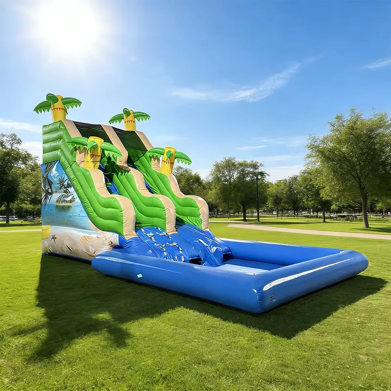 バウンスハウス ウォータースライド ビーチ パームツリー 水泳プール スライド 高品質 インフレータブル 子供と大人用