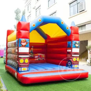 Castello Gonfiabile Colorato per Feste, Casa Gonfiabile per Bambini, Casa Gonfiabile a Forma di Camion dei Pompieri