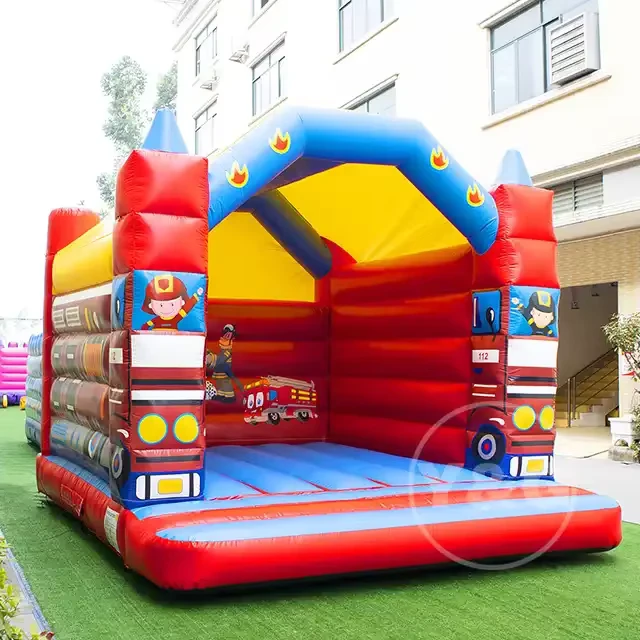 Château Gonflable Coloré pour Enfants, Maison Gonflable Commerciale en Forme de Camion de Pompiers
