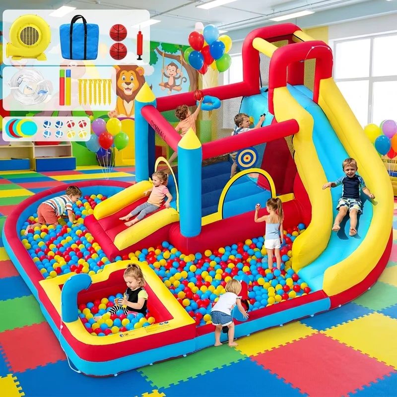 Nhà bouncy ngoài trời cho trẻ em, lâu đài bơm hơi hoạt hình thương mại với đường trượt cho trẻ em