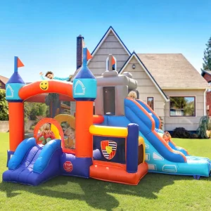 Castillo inflable comercial para fiestas de adultos y niños, combo de casa inflable con tobogán, juego de lanzamiento de anillos, aro de baloncesto y obstáculos