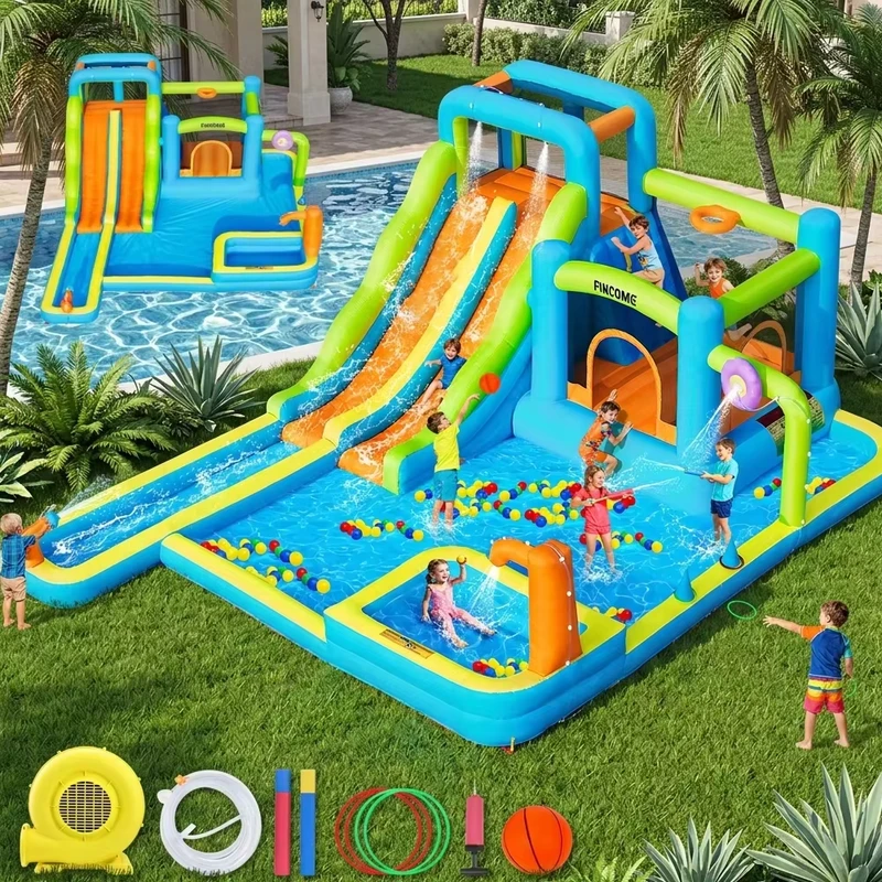 Springkasteel Springbaar Commercieel Springkussen Witte Waterglijbaan Combinatie Kinderen Mini Springhuis Feestverhuur