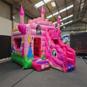 Bouncy Castle Princess Front Slide Pink Inflatable PVC Commercial Use Combo Slide CE TUV Certified 12-Month Warranty