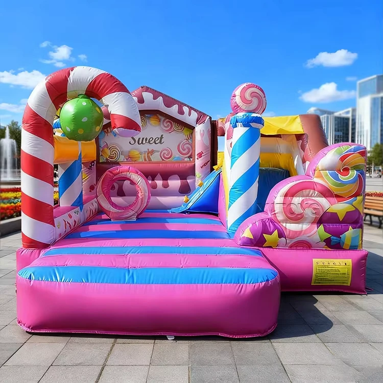 Kastil Bounce Inflatable Pabrik Permen Putri, Kastil Inflatable Pink, Rumah Bouncer dengan Seluncuran