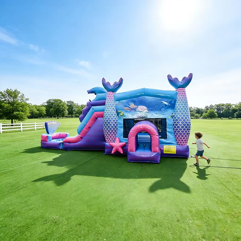 Bouncy Inflatable Castle met Glijbaan Blauw Prinses Kinderen Springkasteel met Glijbaan Combo voor Kinderen