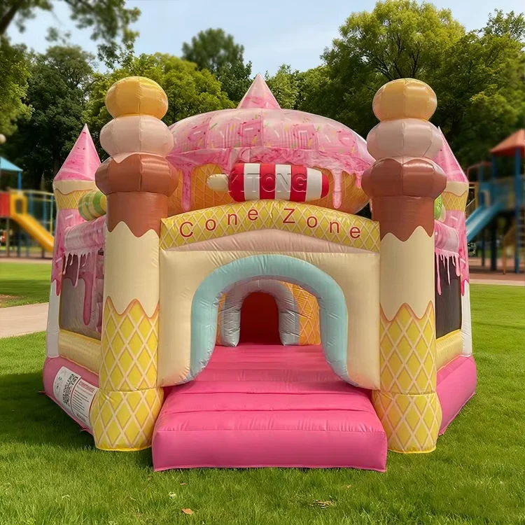 Lâu Đài Nhảy Bè Nổi Màu Pastel Lâu Đài Nhảy Kem PVC Nhà Nhảy Bouncer Cho Tiệc Trẻ Em