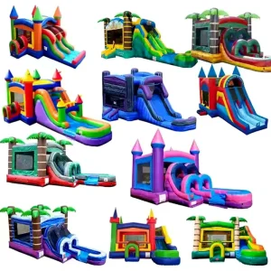 Castillo saltarín inflable personalizado, casa de rebote comercial de PVC al aire libre con tobogán de agua para niños