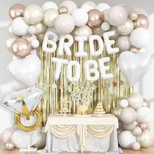 Bride to Be Bridal Bachelorette Party Valentine’s Day Aluminum Foil Balloons for Wedding Decorations White Gold Heart Shape