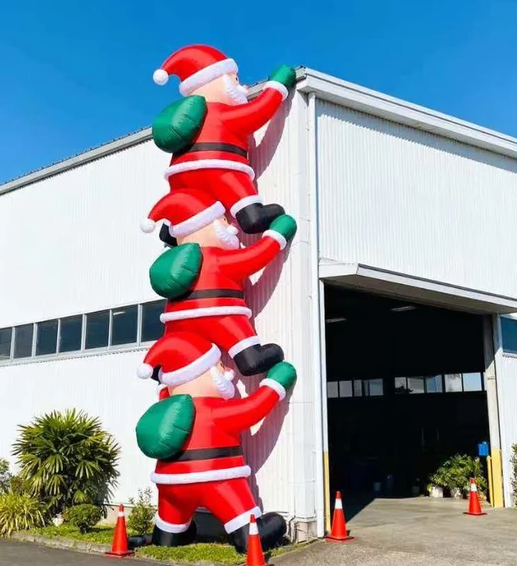 Model Inflatable Santa Claus Cerah (8-10 Kaki) untuk Dekorasi Liburan dan Perayaan Natal Luar Ruangan