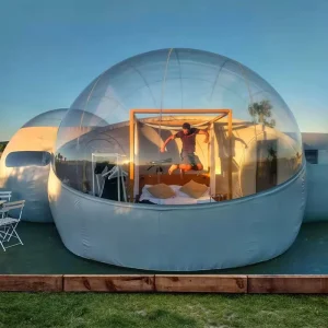 Bubble Tent House with Bedroom, Outdoor Camping Hotel, White Half Clear Protecting Privacy Inflatable Dome Tents Rooms for Rental