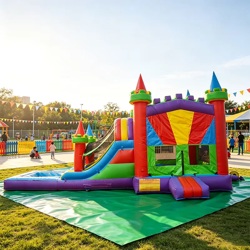 Castelo Inflável de Blocos de Construção com Escorrega e Piscina Splash Combo de PVC para Eventos Comerciais ao Ar Livre para Crianças