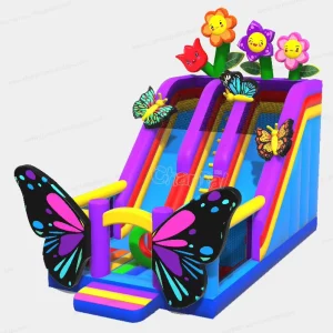 Butterflies Bouncy House Flower Spring Inflatable Slide Customize Pool Double Lane Dry Slide