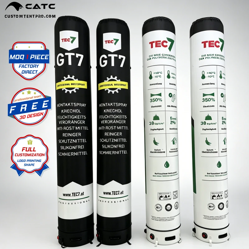 Cột quảng cáo bơm hơi kín CATC tùy chỉnh, in ấn độ phân giải cao, bảng hiệu im lặng, MOQ 1 cái