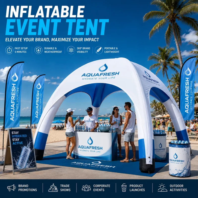 CATC Inflatable Arched Canopy Tent Custom Printed Sampling Station for Water Brand Beach Marketing Promotion Booth