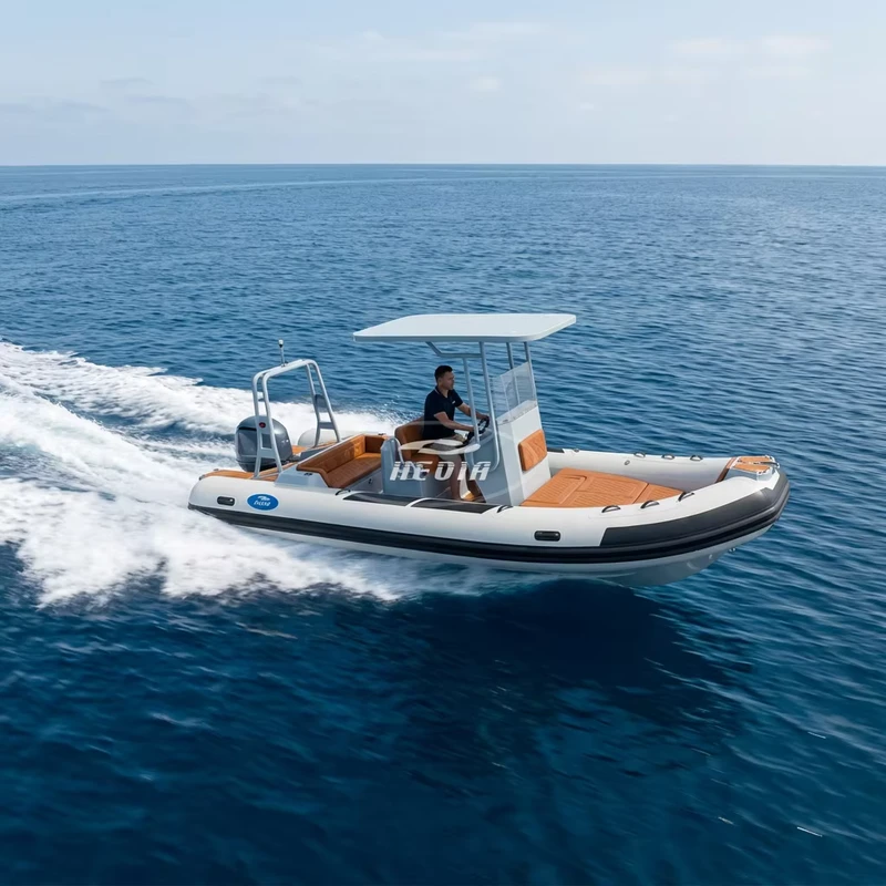 เรือยาง RIB 20 ฟุต รุ่น 600 หรูหรา 580 ตัวถังอลูมิเนียมลึก Orca Hypalon PVC สำหรับการพักผ่อนและตกปลาในครอบครัว