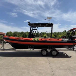 CE High Quality 25 ft 7.6 m Hypalon PVC Rigid Inflatable Boat with Console Deep-V Fishing Aluminum Ocean Kayak Hull with Motor