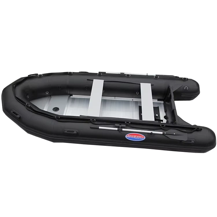 Sertifikasi CE ZB-380 Perahu Tiup Tabung PVC Lantai Aluminium Perahu Rafting Olahraga dengan Roda Pantai
